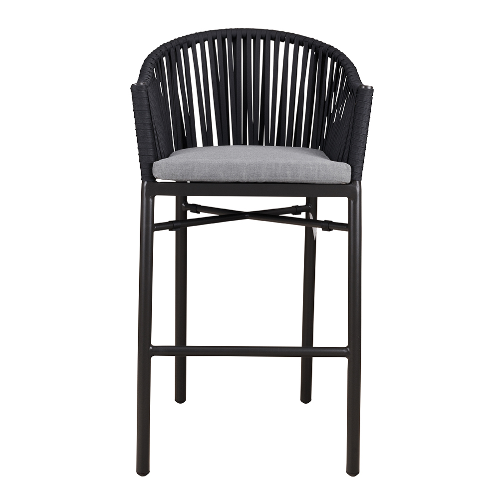 Gastronomie_Outdoorbarhocker_Ramila_Bar-Dark-Grey_frontal_1000px Outdoor-Barhocker Ramila-Bar Dark Grey mit Aluminiumgestell und grauem Sitzkissen Frontansicht