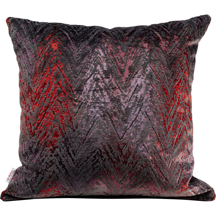 Kissen Keops Rot 40x40 cm Limited mit grafischem Zickzackmuster in Rot-, Grau- und Schwarztönen