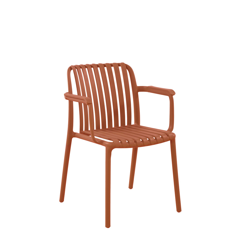 Stapelbarer Kunststoffstuhl FOMA-1819 Orange mit Armlehne für Gastronomie und Outdoor