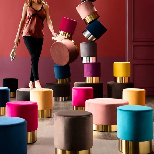 Hocker Cherry Bordeaux Brass Ø 35 cm