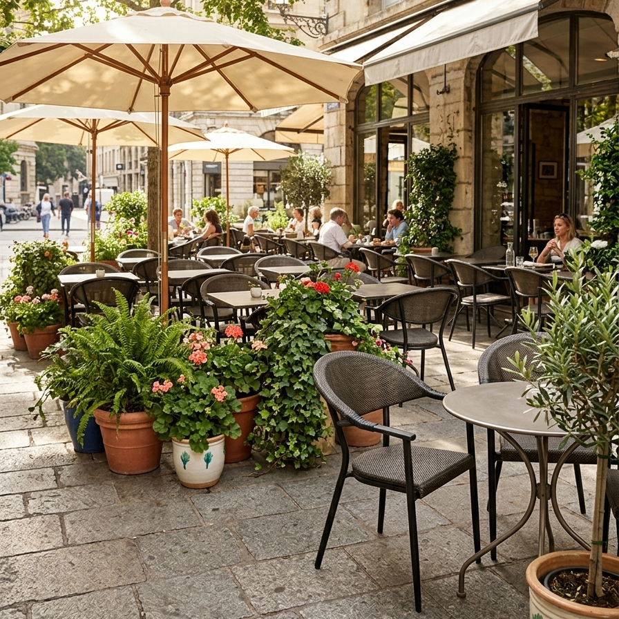 terrassenstuehle_gastronomie_spinaro_classic_milieubild_restaurant Spinaro classic Outdoorstuhl mit Geflecht – Milieubild Restaurant