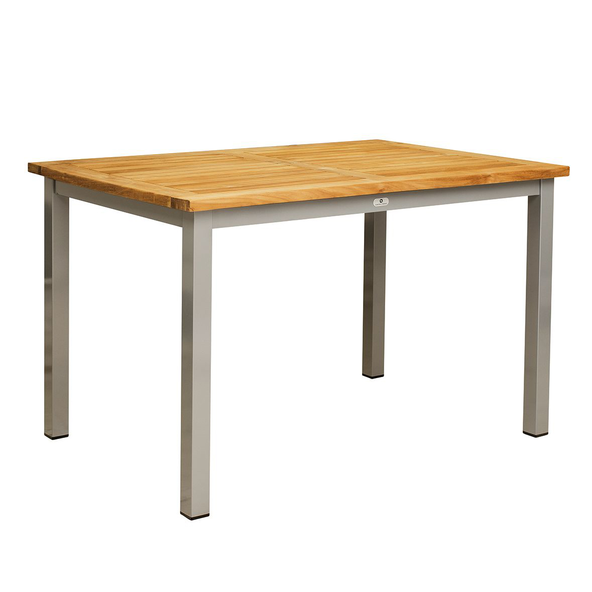 Lexo-Silber-120x80cm_TP_Teak_vorne_1000px Outdoortischgestell Lexo 120x80 aus Aluminium in Silber – wetterfestes Gastrogestell für Außenbereiche