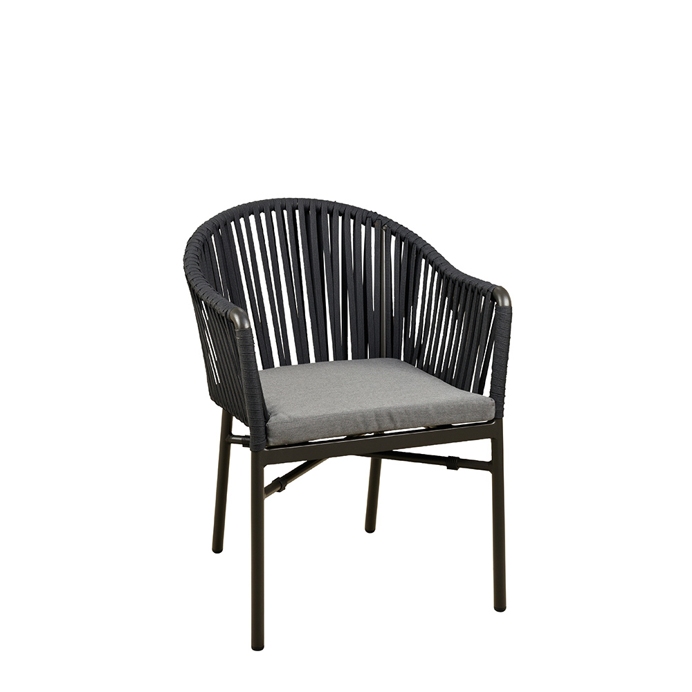Gastronomie_Terrassenstuhl_Ramila-dark-grey_vorne_2_1000px Terrassenstuhl Ramila-48 Dark Grey mit beigem Aluminiumgestell und Textilen-Rücken, stapelbar und wetterfest für Gastronomie