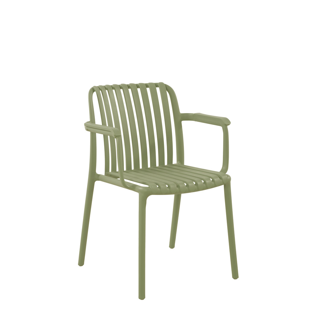 Stapelbarer Kunststoffstuhl FOMA-1819 in Moss Green – Outdoorstuhl für Gastronomie und professionelle Außennutzung