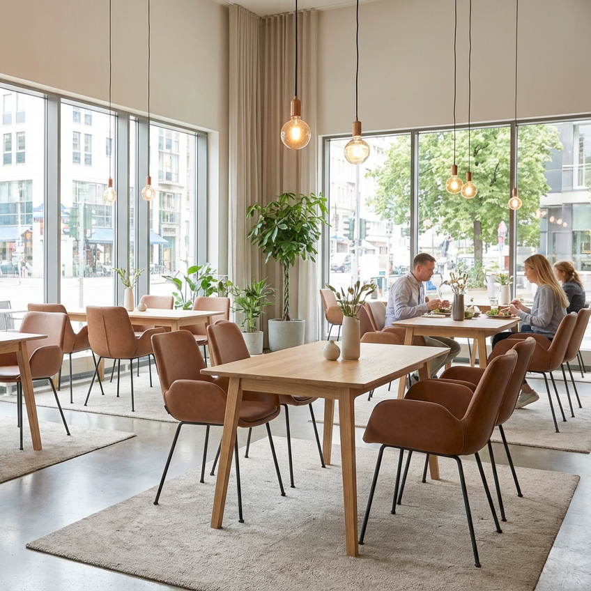 Rito Arm Brown Vollpolsterstuhl für Gastronomie – Millieubild Restaurant